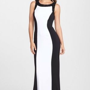 JS Boutique Beaded Colorblock Crepe Trumpet Gown 8